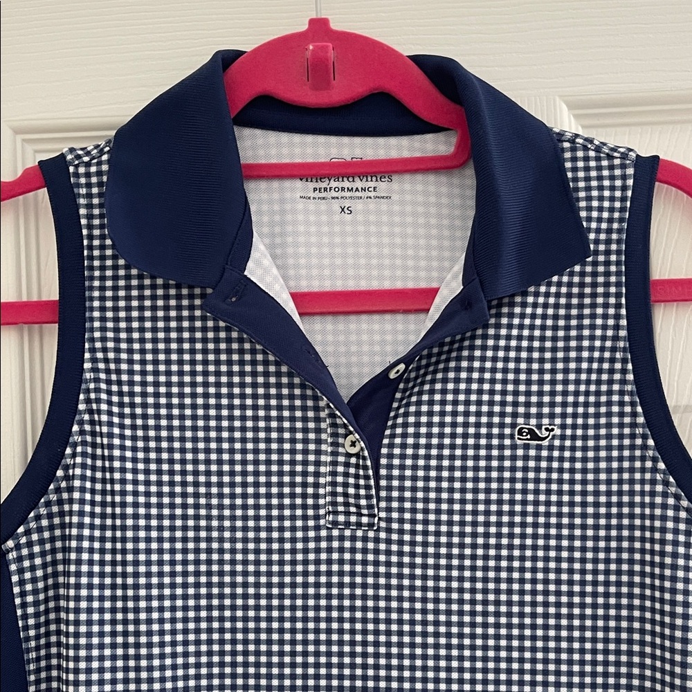 Vineyard Vines Blue and White Checkered Sleeveless Polo